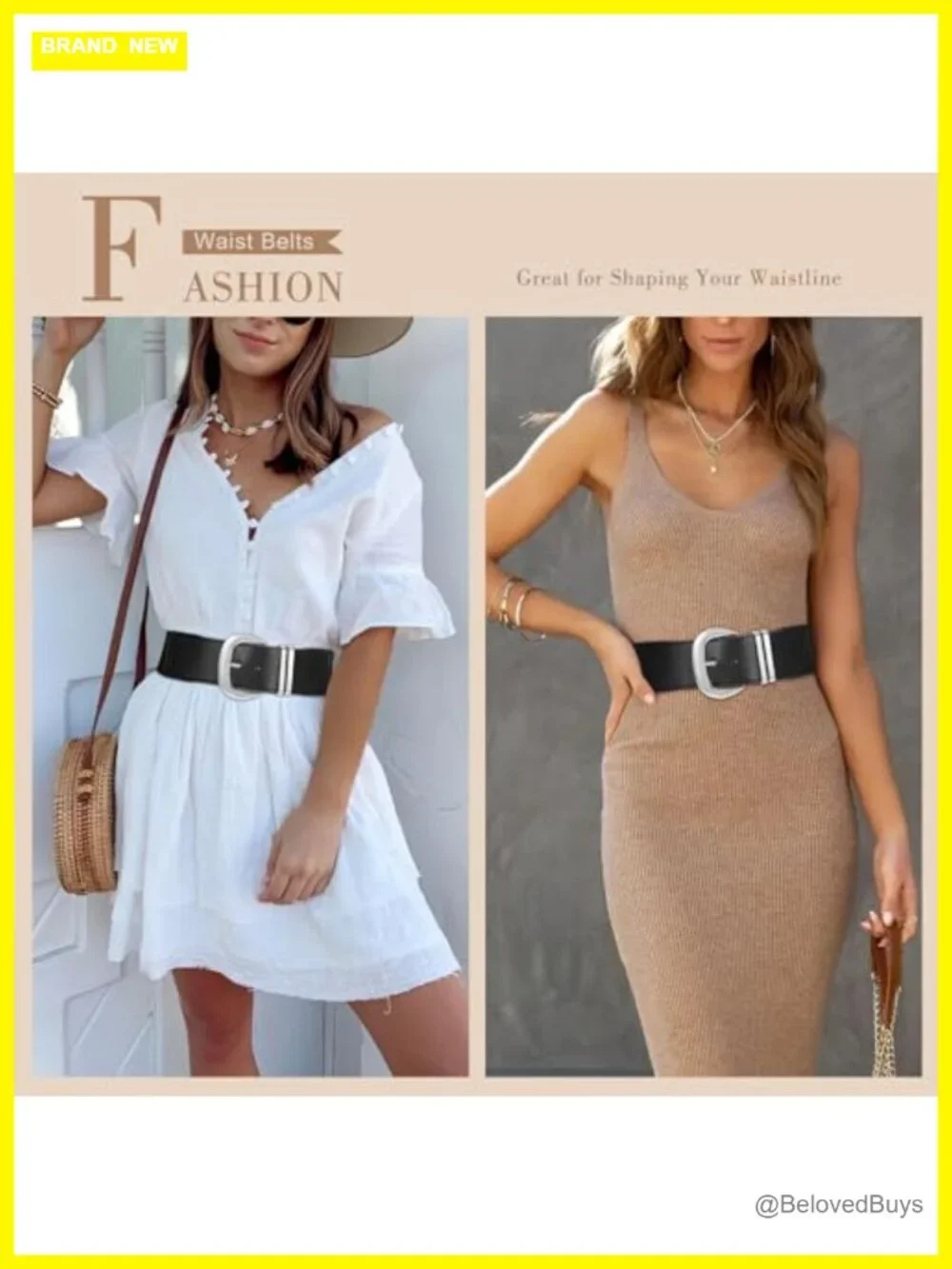 Women's Wide Elastic Belt Stretchy Faux Leather Waistband Buckle Dress Belt
